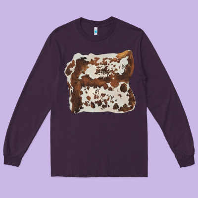 Hand Drawn Cowhide Cow Fur Long Sleeve Tee Designed By Barkaloodesign