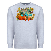 Heather Grey Welcome Fall Pumpkins Premium Sweatshirt - BundleAndBundleShop