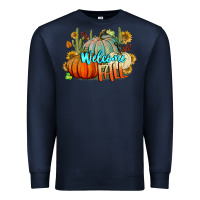 Navy Welcome Fall Pumpkins Premium Sweatshirt - BundleAndBundleShop