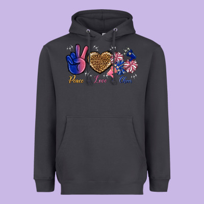 Peace Love Cheer Heavyweight Hoodie Designed By Bundleandbundleshop