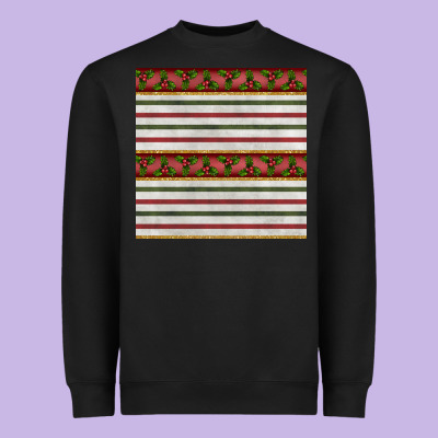 Christmas Mistletoe And Stripes Seamless Pattern Heavyweight Sweatshirt Designed By Bundleandbundleshop