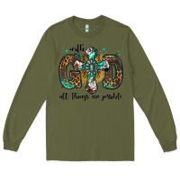 Army Green with god all things are possible gemstone cross Long Sleeve Tee - Jasminsmagicworld