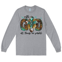 Heather Grey with god all things are possible gemstone cross Long Sleeve Tee - Jasminsmagicworld
