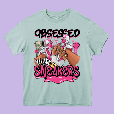 Heavy Core Tee Obsessed with sneakers pink afro woman