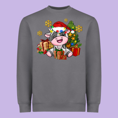 Little Cute Christmas Cow Heavyweight Sweatshirt Designed By Adodesignshop