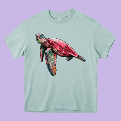 Sea Turtle Pink Glitter Heavy Core Tee Designed By Artiststas