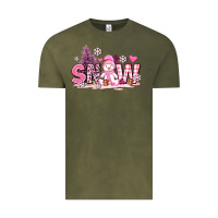 Vintage Olive pink snowman and snow Vintage Tee - AdoDesignShop