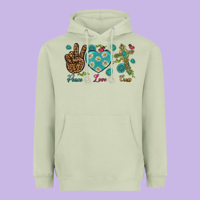 Peace Love Cross Heavyweight Hoodie Designed By Bundleandbundleshop