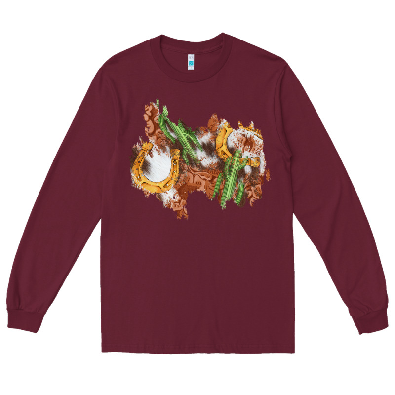 Horseshoe Cowhide Cactus Patch Long Sleeve Tee by AdoDesignShop | Teevron