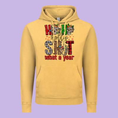 Ho Ho Holly Shit What A Year Vintage Hoodie Designed By Fadigitalartstudio