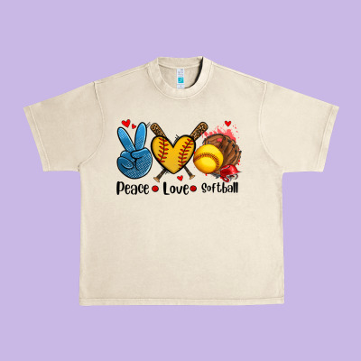Peace Love  Softball Urban Heavy Tee Designed By Adodesignshop
