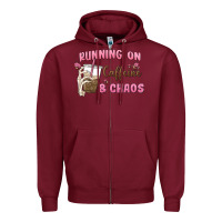 Burgundy running on caffeine & chaos Zipper Hoodie - MaliasSmallBusiness