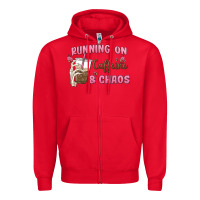 Red running on caffeine & chaos Zipper Hoodie - MaliasSmallBusiness