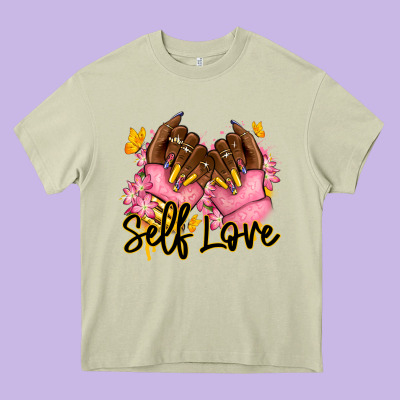 Heavy Core Tee Self love pink afro nails