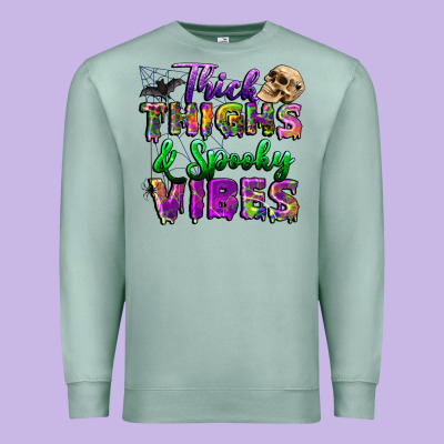 Thick Thighs And Spooky Vibes Premium Sweatshirt Designed By Bundleandbundleshop