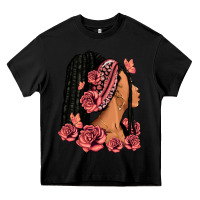 Black Pink roses afro woman Heavy Core Tee - RanaPortraitStore