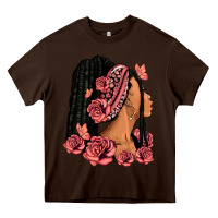 Chocolate Brown Pink roses afro woman Heavy Core Tee - RanaPortraitStore