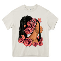 Cream Pink roses afro woman Heavy Core Tee - RanaPortraitStore