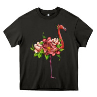 Flamingo With Tropical Flowers Heavy Core Tee | Teevron