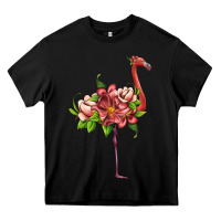 Black flamingo with tropical flowers Heavy Core Tee - Artiststas