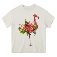 Cream flamingo with tropical flowers Heavy Core Tee - Artiststas