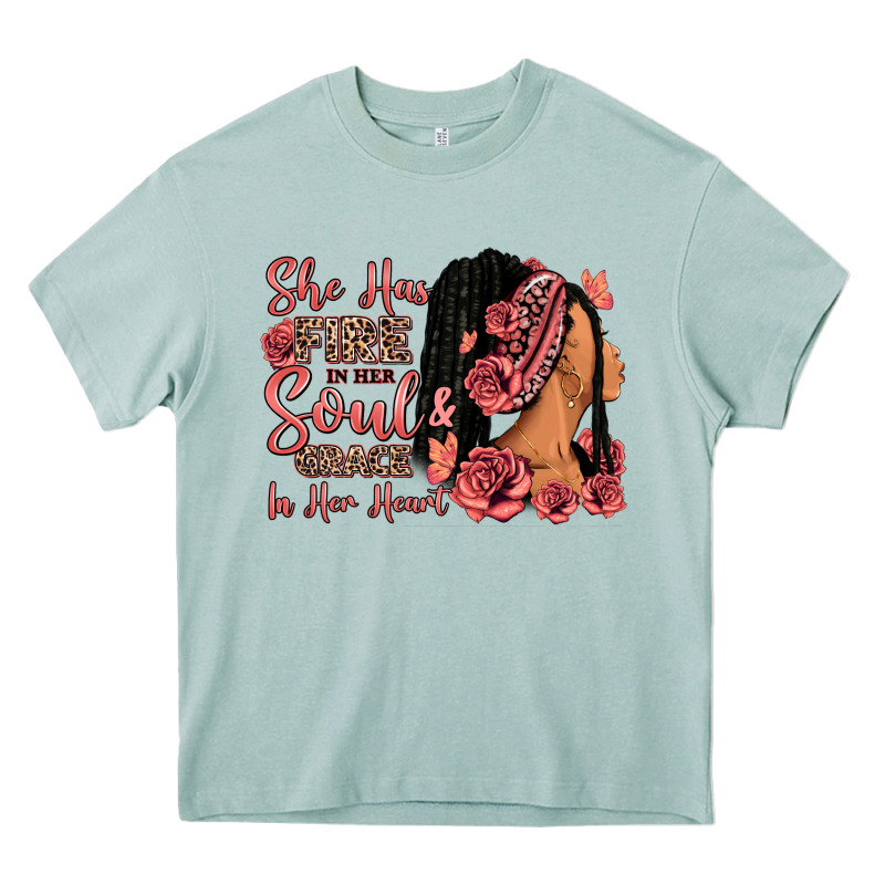 She Has Fire In Her Soul Afro Woman Heavy Core Tee by RanaPortraitStore | Teevron