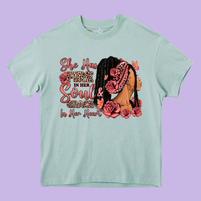 Heavy Core Tee She has fire in her soul afro woman