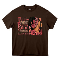 Chocolate Brown She has fire in her soul afro woman Heavy Core Tee - RanaPortraitStore