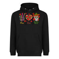 Black Peace Love Dia De Los Muertos Heavyweight Hoodie - BundleAndBundleShop
