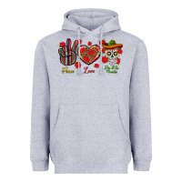 Heather Grey Peace Love Dia De Los Muertos Heavyweight Hoodie - BundleAndBundleShop