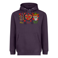 Plum Peace Love Dia De Los Muertos Heavyweight Hoodie - BundleAndBundleShop