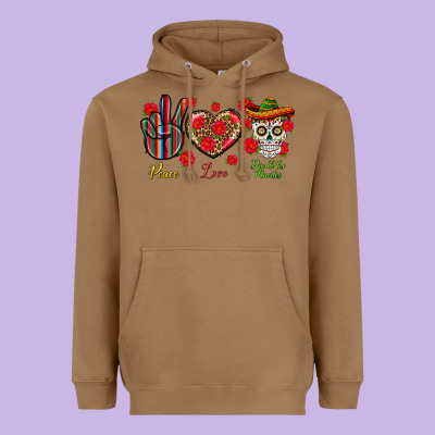 Peace Love Dia De Los Muertos Heavyweight Hoodie Designed By Bundleandbundleshop