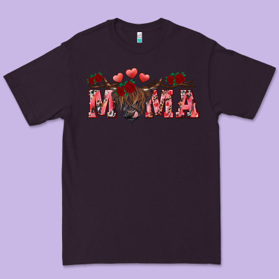Premium Tee Valentine's day mama black highland cow