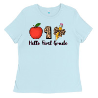 Baby Blue hello first grade leopard 3200x2400 Ladies Tee - AdoDesignShop