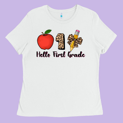 Hello First Grade Leopard 3200x2400 Ladies Tee Designed By Adodesignshop