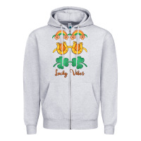 Heather Grey lucky vibes st. patrick's day Zipper Hoodie - MaliasSmallBusiness