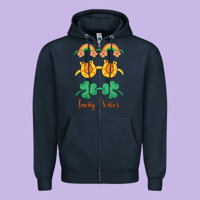 Lucky Vibes St. Patrick's Day Zipper Hoodie Designed By Maliassmallbusiness