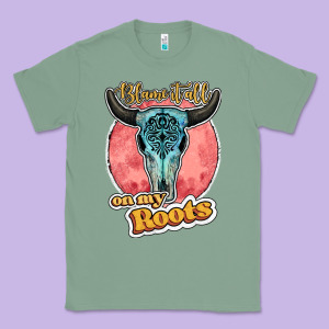 Blame It All On My Roots Bull Skull Black Classic Tee Designed By Jahusdesignshop