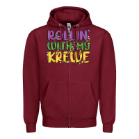 Burgundy rollin with my krewe Zipper Hoodie - MaliasSmallBusiness