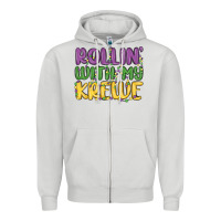 Dove Grey rollin with my krewe Zipper Hoodie - MaliasSmallBusiness