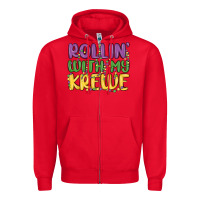 Red rollin with my krewe Zipper Hoodie - MaliasSmallBusiness
