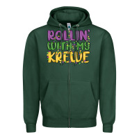 Sports Green rollin with my krewe Zipper Hoodie - MaliasSmallBusiness