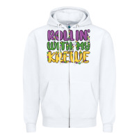 White rollin with my krewe Zipper Hoodie - MaliasSmallBusiness