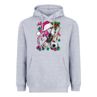 Heather Grey Pink Christmas Breast Cancer Ribbon Soccer Heavyweight Hoodie - BundleAndBundleShop