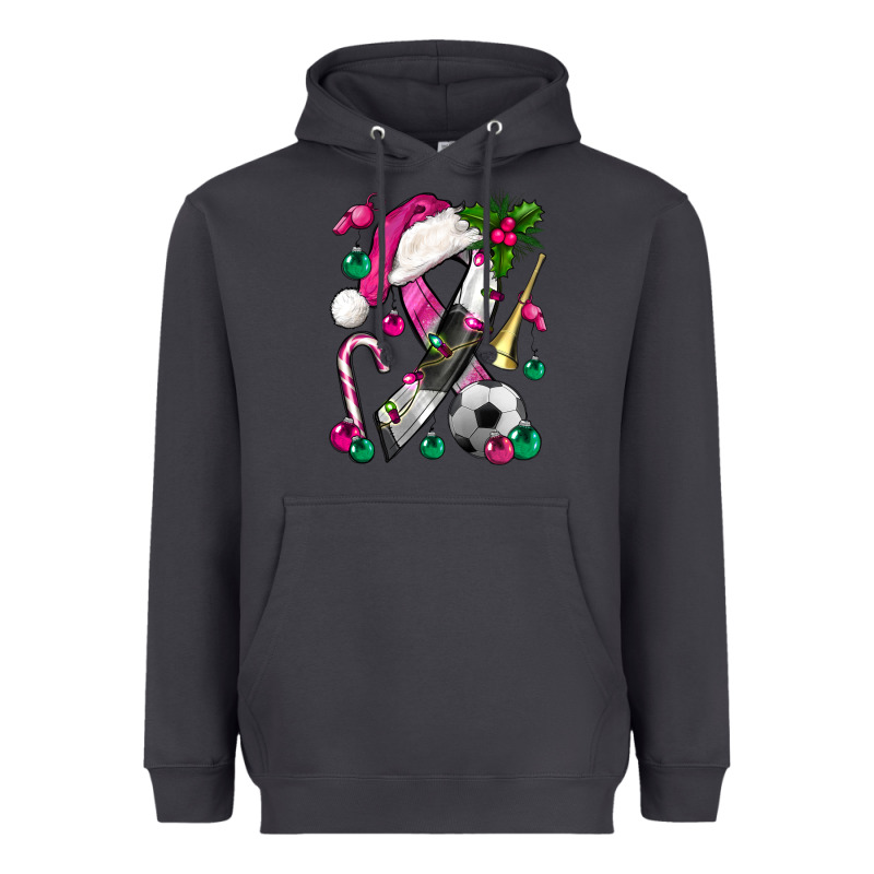 Pink Christmas Breast Cancer Ribbon Soccer Heavyweight Hoodie by BundleAndBundleShop | Teevron