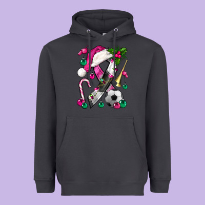 Pink Christmas Breast Cancer Ribbon Soccer Heavyweight Hoodie Designed By Bundleandbundleshop