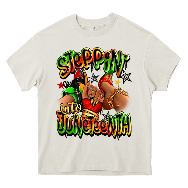 Steppin' Into Juneteenth Sneaker And Heel Afro Wom Heavy Core Tee by RanaPortraitStore | Teevron