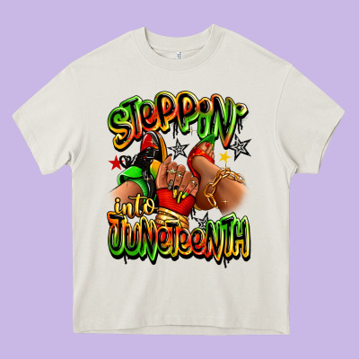 Heavy Core Tee Steppin' into Juneteenth sneaker and heel afro wom