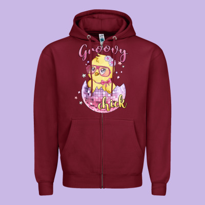 Groovy Chick Easter Zipper Hoodie Designed By Maliassmallbusiness