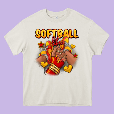 Heavy Core Tee Softball life afro girl sneakers